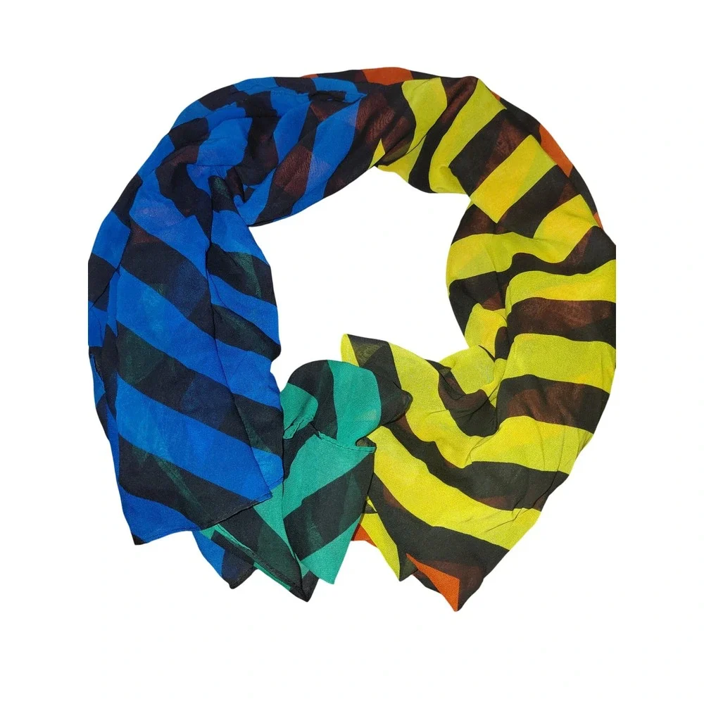 Unbranded Womens Multi Colorblock Striped Sheer Chiffon Scarf Geometric